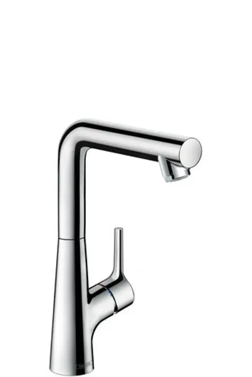 Einhebel-Waschtischmischer in Chrom mit rundem Schwenkauslauf und seitlichem Zughebel. Von Hansgrohe, geeignet für moderne Badezimmer.
